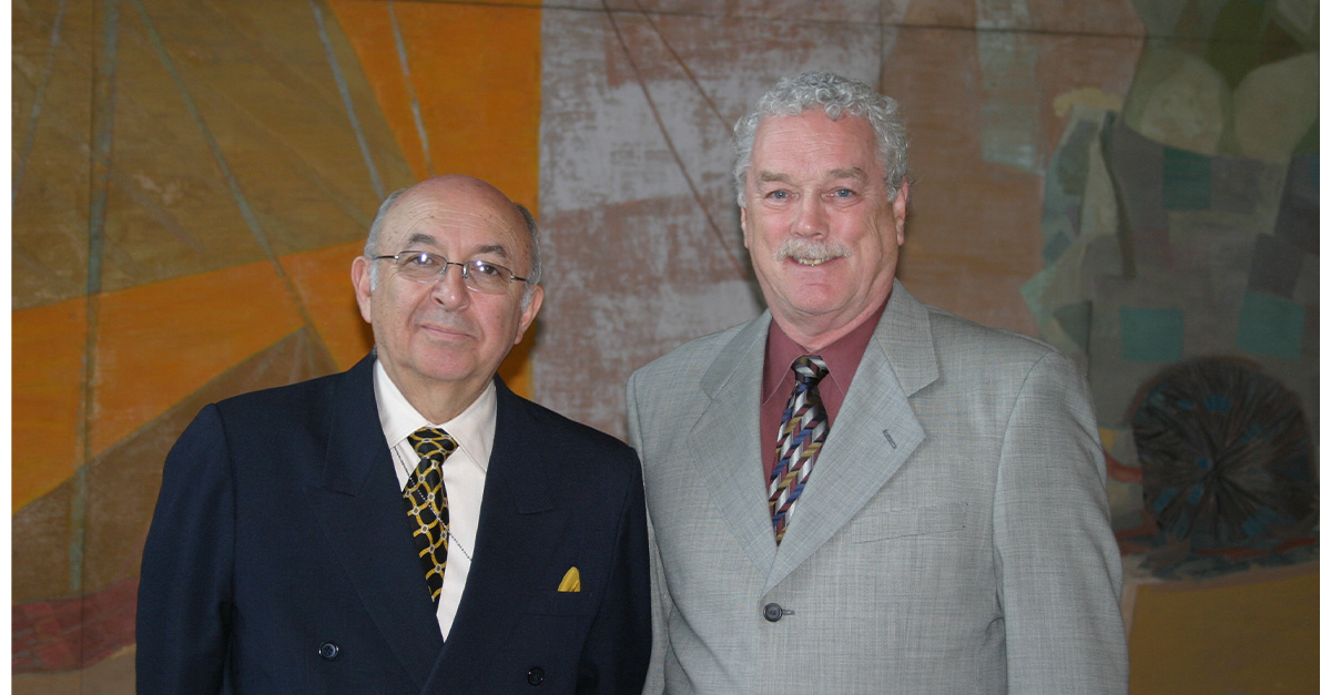 Ron Nabors, then CEO of CBM-US (on the right), shares a moment with His Excellency, Ambassador Luis Gallegos, the Ecuadorian Ambassador to the United States after the special United Nations ceremony held in New York City